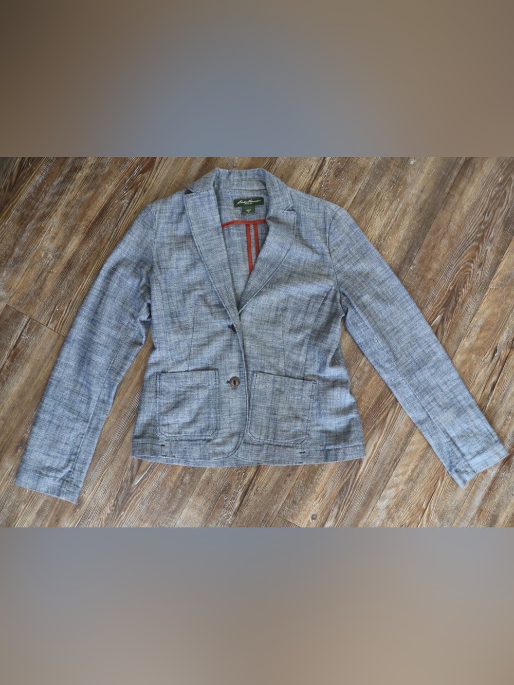 Classic Career Office Blazer Jacket 100% Cotton Blue Gray Women’s Size 4